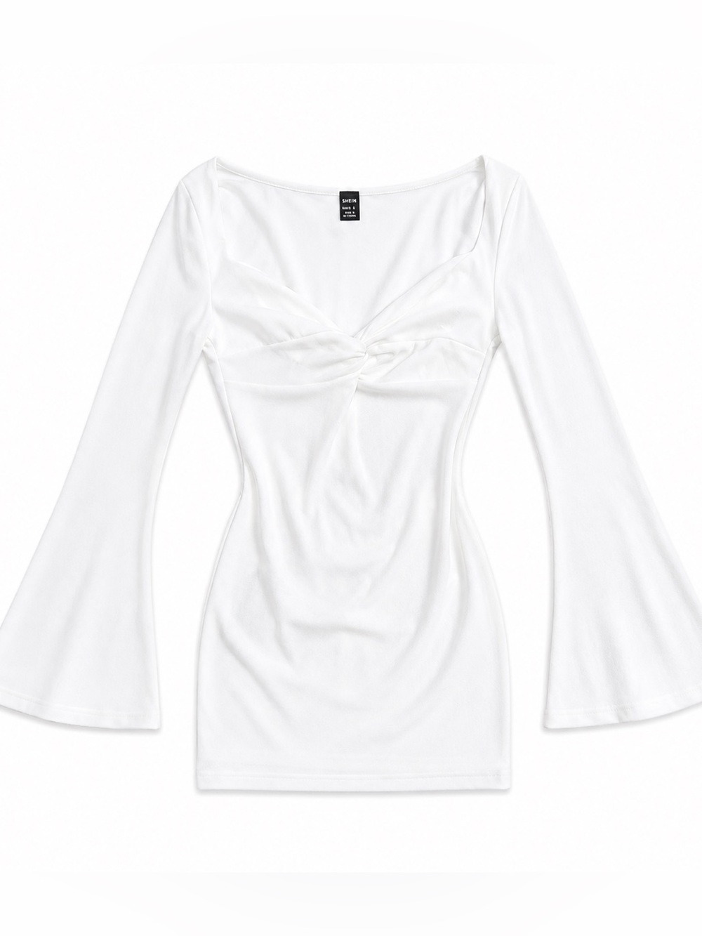 White Twist-Front Long Sleeve Mini Dress